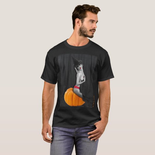 Sexy Hexe Halloween Pinup Mens Black T - Shirt (Vorne ganz)