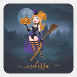 Sexy Hexe im Mondlicht Quadratischer Aufkleber
