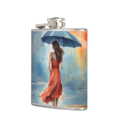 Sexy Lady in Rain mit Regenschirm - Wasserfarben K Flachmann (Links)