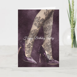 Sexy lila High Heels Spitze Strumpfhosen Geburtsta Karte