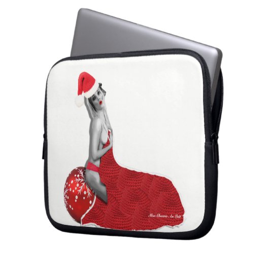 Sexy Mrs Santa Retro Pinup Girl Laptop Sleeve Xmas (Vorderseite Links)