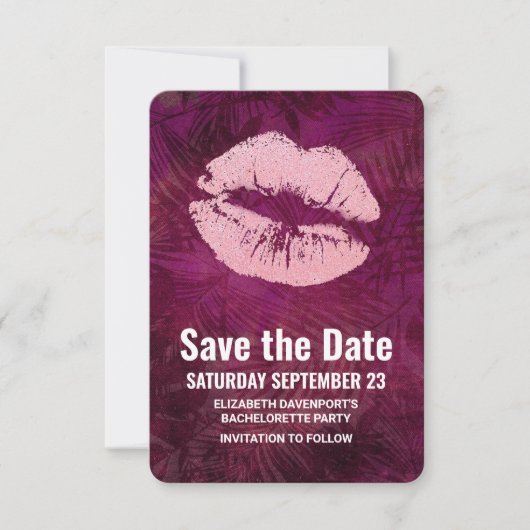 Sexy Pink Glitzer Lips Glamour Bachelorette Save The Date (Vorderseite)