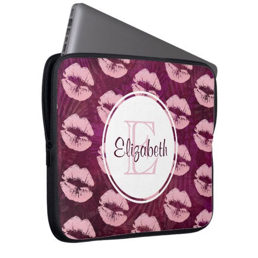 Sexy Pink Glitzer Lips Glamour Pattern Monogram Laptopschutzhülle (Vorne Rechts)