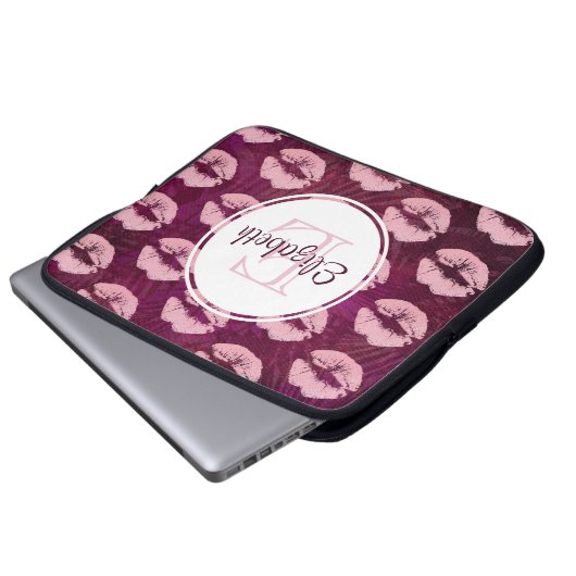 Sexy Pink Glitzer Lips Glamour Pattern Monogram Laptopschutzhülle (Vorne Knopf)