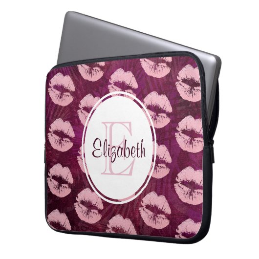 Sexy Pink Glitzer Lips Glamour Pattern Monogram Laptopschutzhülle (Vorderseite Links)