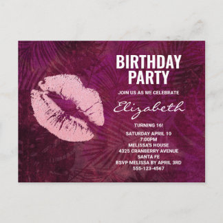 Sexy Pink Glitzer Lips Glamouröse Geburtstagsparty Einladungspostkarte