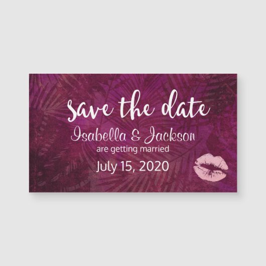 Sexy Pink Lips & Tropical Blätter Save the Date Magnetkarte (Vorderseite)