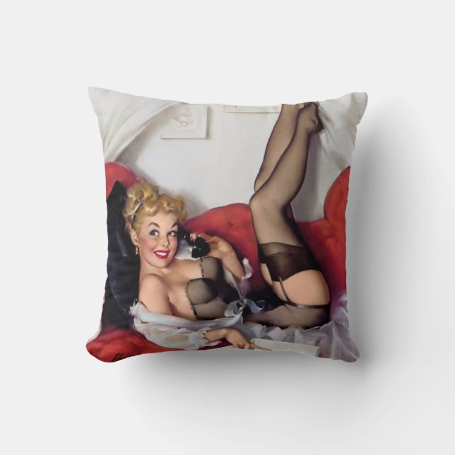 Sexy Pinupmädchen im Bett Kissen (Vorderseite)