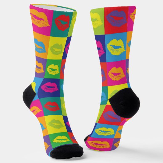 Sexy Pop Art Lipstick Kiss Marks Muster Socken (Gewinkelt)