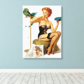 Sexy Red Haar Pinup Girl Leinwanddruck (Insitu (Holzboden))
