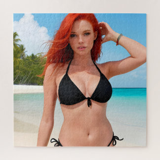 Sexy Red Haired Woman in Black Bikini Puzzle