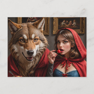 Sexy Ridinghood Woman and the Wolf Postkarte