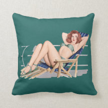Sexy Rotschopf-Pinupgirl im grünen Bikini