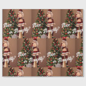 Sexy Santa Girl in der Nähe des Weihnachtsbaumes Geschenkpapier (Flach)