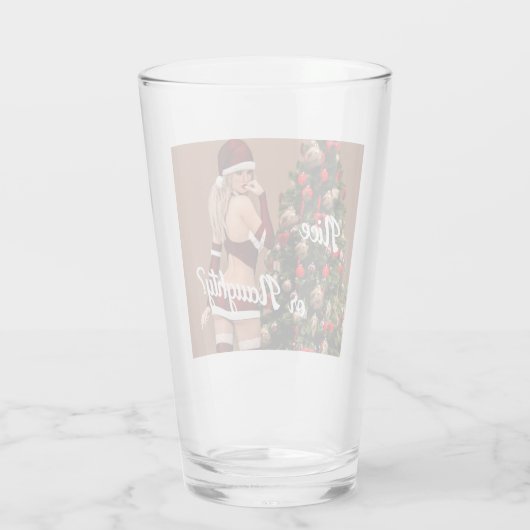 Sexy Santa Girl in der Nähe des Weihnachtsbaumes Glas (Rückseite)