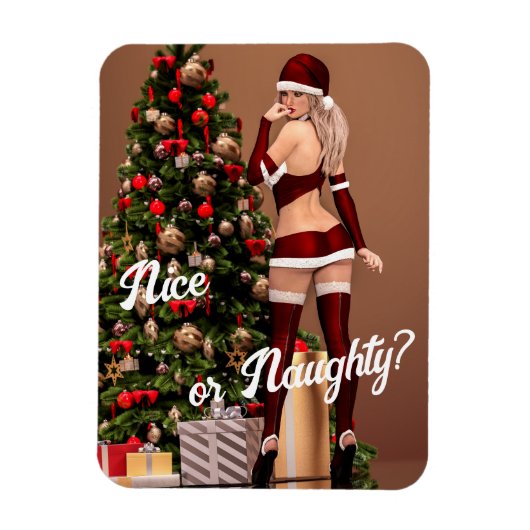Sexy Santa Girl in der Nähe des Weihnachtsbaumes Magnet (Vertikal)