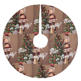 Sexy Santa Girl in der Nähe des Weihnachtsbaumes Polyester Weihnachtsbaumdecke