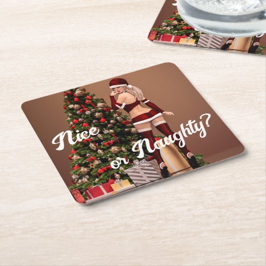 Sexy Santa Girl in der Nähe des Weihnachtsbaumes Rechteckiger Pappuntersetzer (angewinkelt)