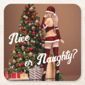 Sexy Santa Girl in der Nähe des Weihnachtsbaumes Rechteckiger Pappuntersetzer (Vorderseite)