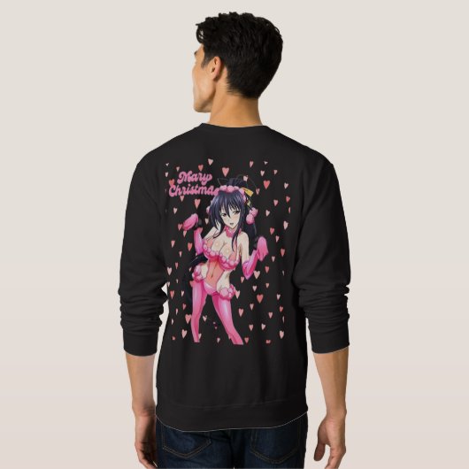 Sexy Santa Marry Cristmas Pink Heart Anime Diva Sweatshirt (Schwarz voll)