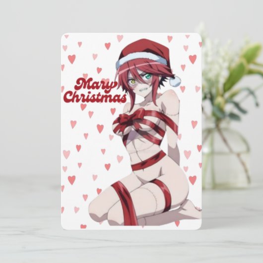Sexy Santa Marry Cristmas Wrapped Anime Girl Einladung (Stehend Vorderseite)
