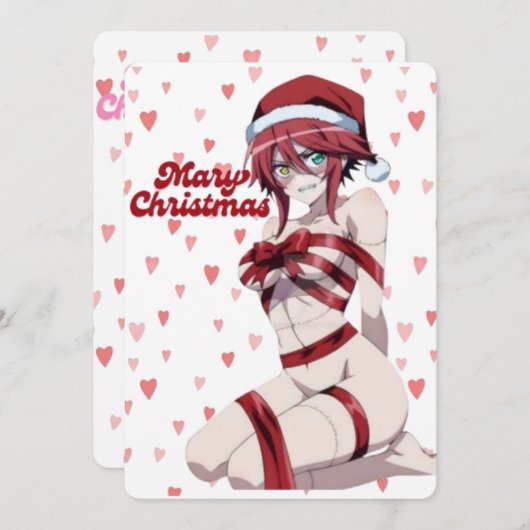 Sexy Santa Marry Cristmas Wrapped Anime Girl Einladung (Vorne/Hinten)