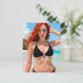 Sexy Schwarzer Bikini Scifi Lady Postkarte (Stehend Vorderseite)