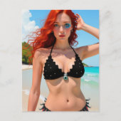 Sexy Schwarzer Bikini Scifi Lady Postkarte (Vorderseite)