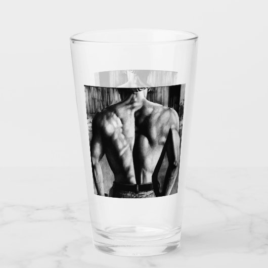 Sexy Shirless Männchen Bodybuilder Zurück in Jeans Glas (Vorderseite)