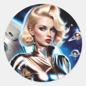 Sexy Space Explorer Runder Aufkleber (Vorderseite)
