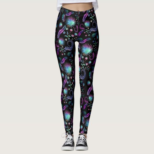 Sexy Tropical Iridescent Palm Fronds und Tendrils Leggings (Vorderseite)
