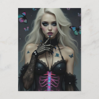 Sexy Wäsche Knochen Schmetterlinge Gothic Blondine Postkarte