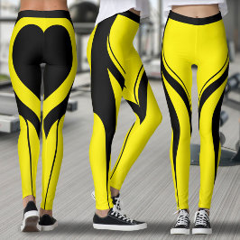 Sexy Yellow Black Heart Hintern Gym Aclebwear Leggings