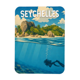 Seychellen Illustration Reise Kunst Vintage Magnet