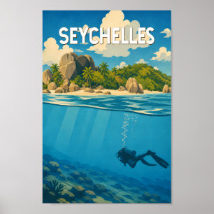 Seychellen Illustration Reise Kunst Vintage Poster