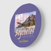 Seychellen Indischer Ozean Vintager Sonnenuntergan Große Wanduhr (Winkel)