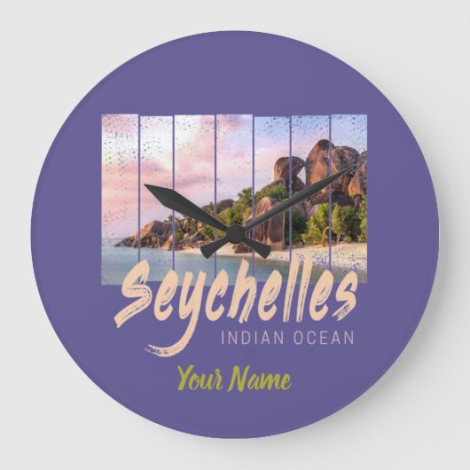 Seychellen Indischer Ozean Vintager Sonnenuntergan Große Wanduhr (Vorderseite)