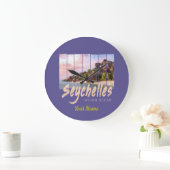 Seychellen Indischer Ozean Vintager Sonnenuntergan Große Wanduhr (Zuhause)