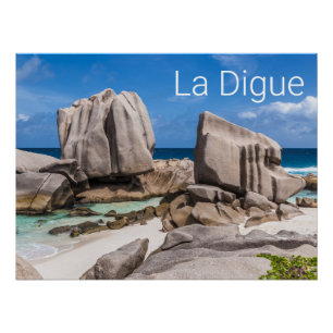 Seychellen La Digue Anse Marron Strand Vintage Poster