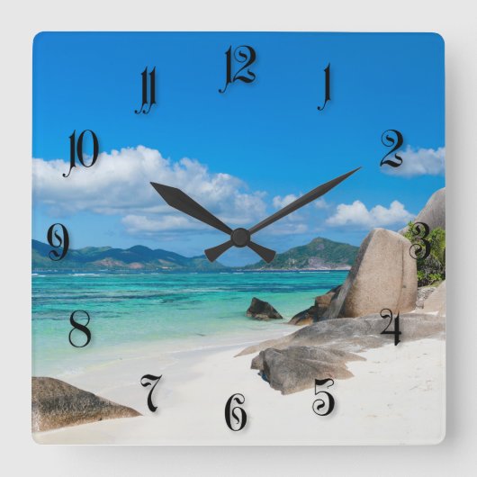 Seychellen Quadratische Wanduhr (Vorderseite)