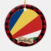 Seychellen, Rote Büffel kariert & Seychellen Flag Keramik Ornament (Hinten)