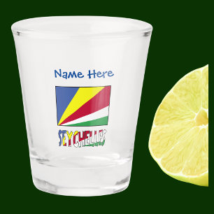 Seychellen Seychellen-Flagge Blau Personalisierung Schnapsglas