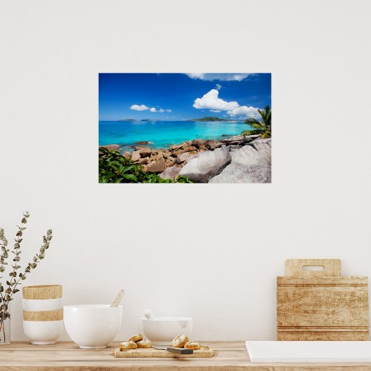 Seychellen. Steinküste Poster (Küche)