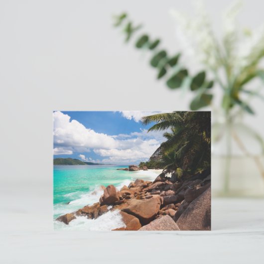 Seychellen. Steinküste Postkarte (Stehend Vorderseite)