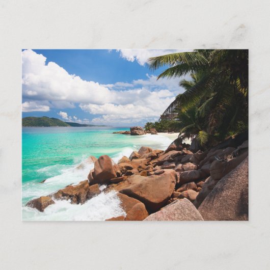 Seychellen. Steinküste Postkarte (Vorderseite)