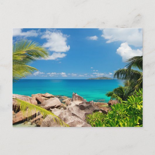 Seychellen. Steinküste Postkarte (Vorderseite)
