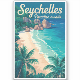 Seychellen Strand Illustration Reise Kunst Vintage Aufkleber