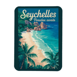 Seychellen Strand Illustration Reise Kunst Vintage Magnet