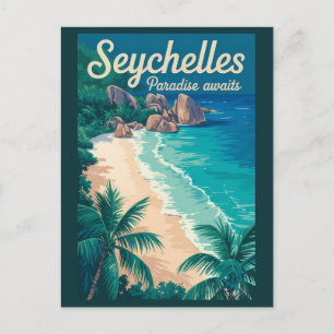 Seychellen Strand Illustration Reise Kunst Vintage Postkarte