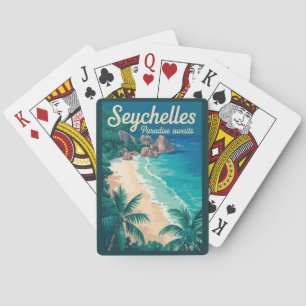 Seychellen Strand Illustration Reise Kunst Vintage Spielkarten